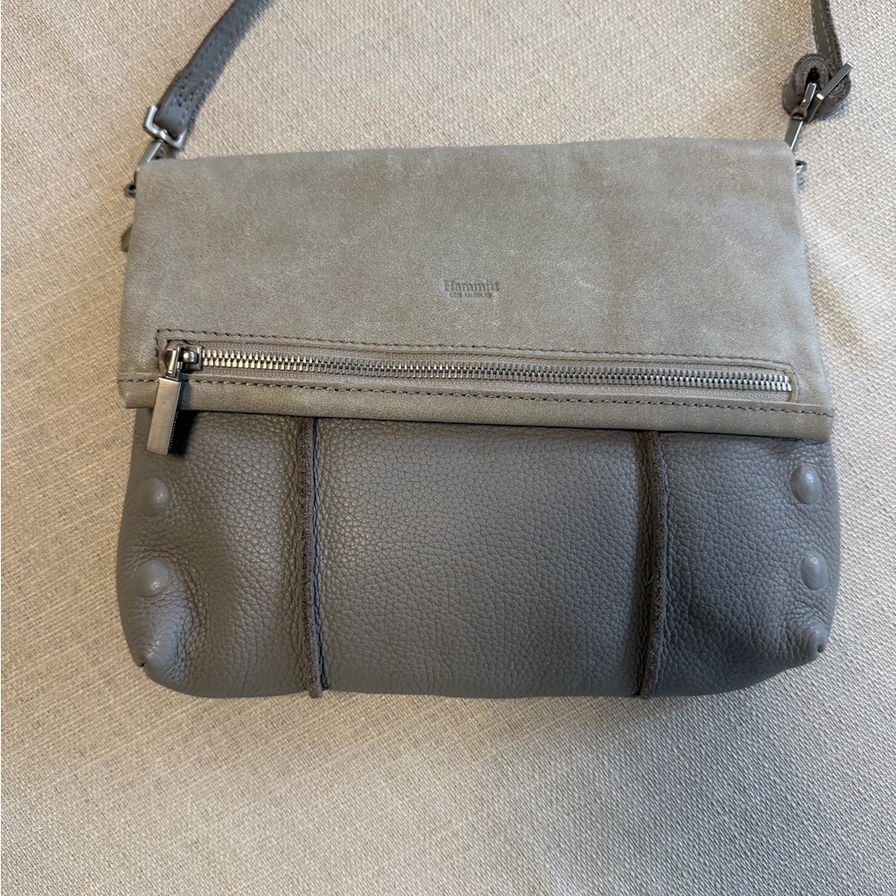 💙HAMMITT! Authentic VIP Medium leather crossbody clutch Pew/Pebbled gray leather